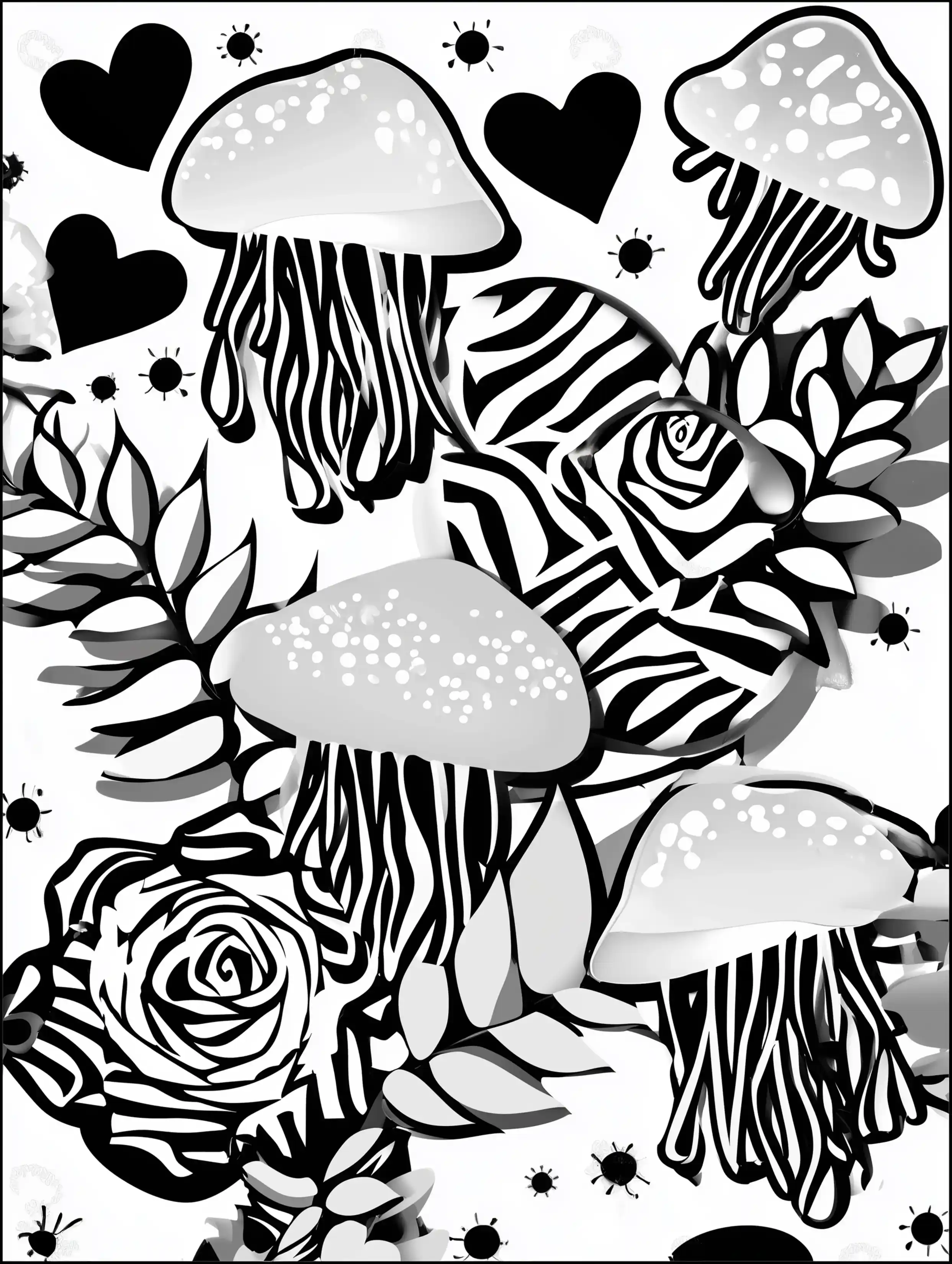 Free printable jellyfish coloring page for adults featuring four jellyfish